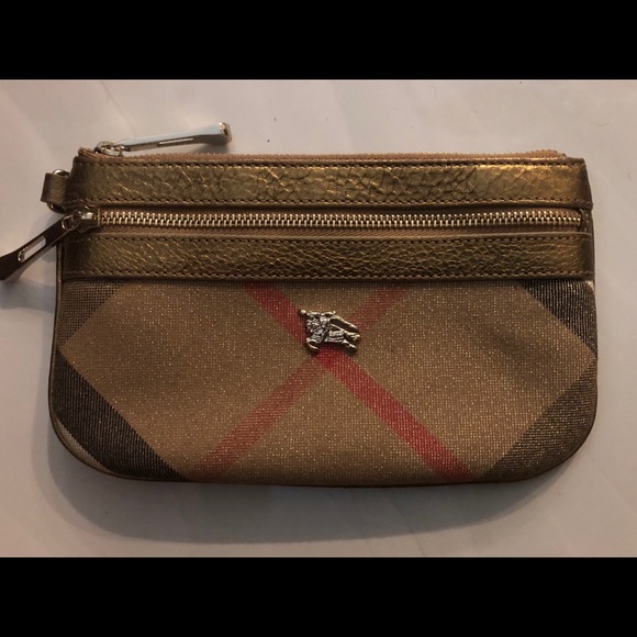 Burberry Nova Plaid Copper Metallic Wristlet - Picture 1 of 4